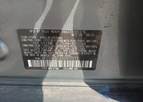 2010 Subaru Forester 2.5X from USA, damaged, VIN JF2SH6BC4AH901033